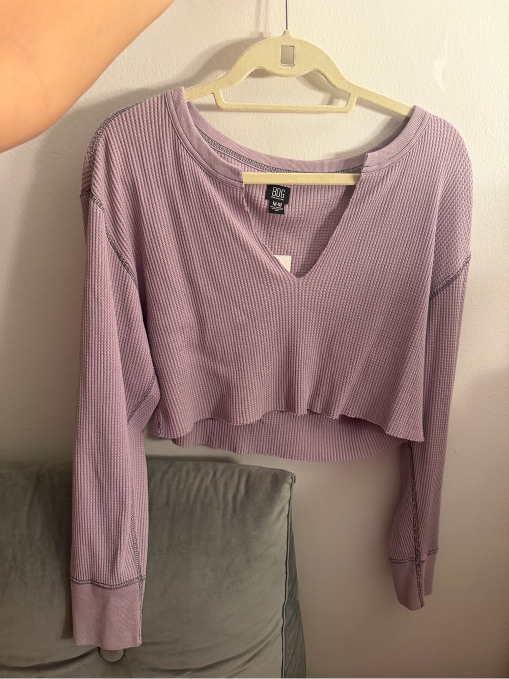 BDG Urban outfitters size medium purple waffle knit long sleeve crop top v-neck